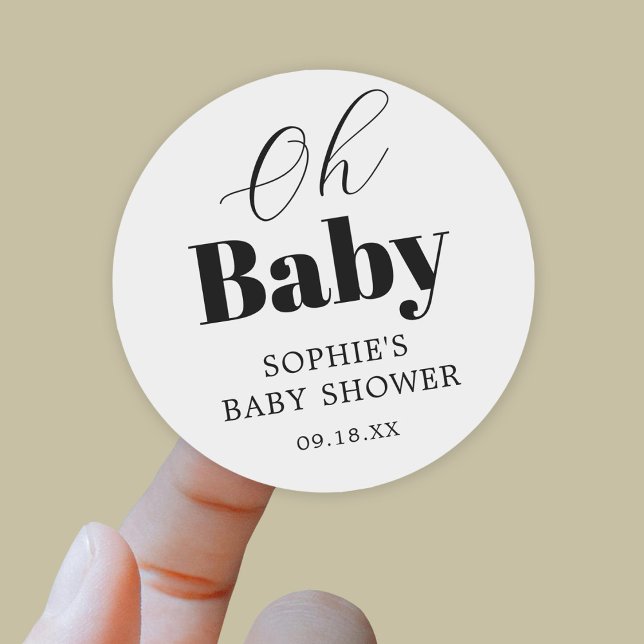 Black White Baby Shower Thank You Classic Round Sticker (Creator Uploaded)
