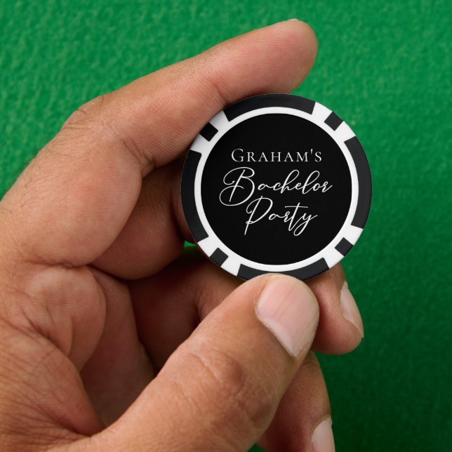 Black White Bachelor Party Personalised Poker Chips (Hand)