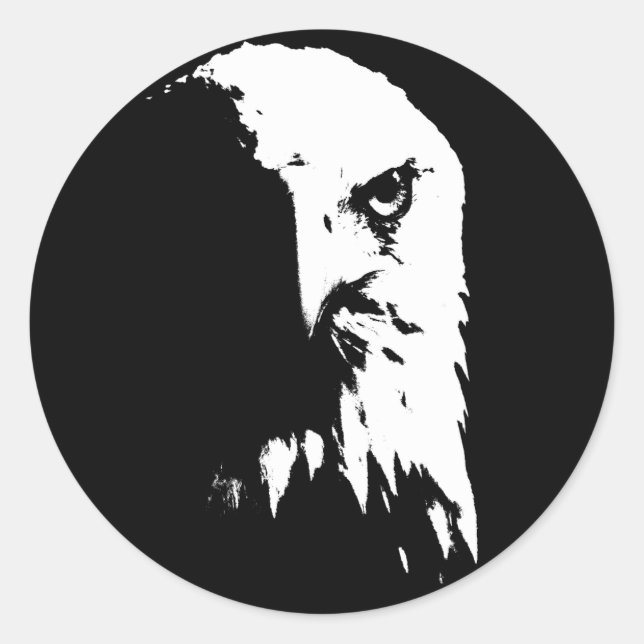 Black & White Bald Eagle Classic Round Sticker (Front)
