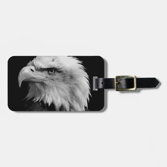 Black & White Bald Eagle Luggage Tag (Front Horizontal)