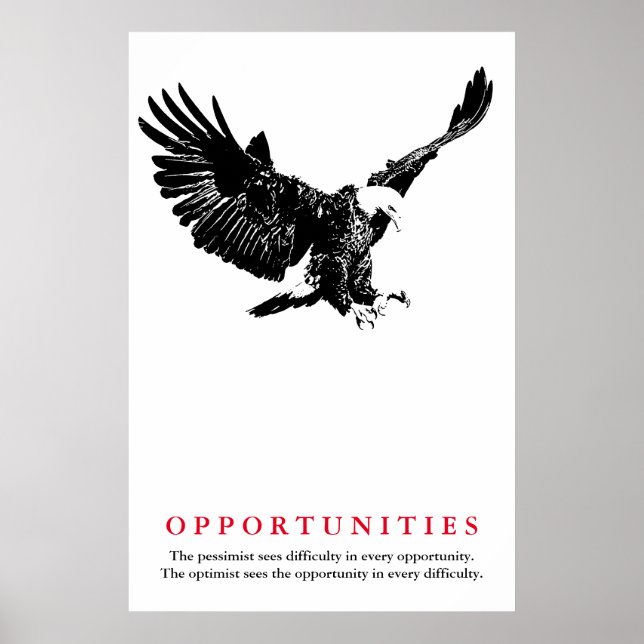Black White Bald Eagle Motivational Opportunities Poster (Front)