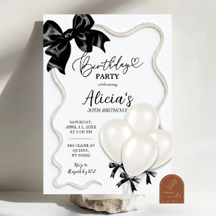 Black White Balloon Birthday Invitation