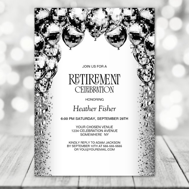 Black White Balloons Retirement Party Invitation (Creator Uploaded)