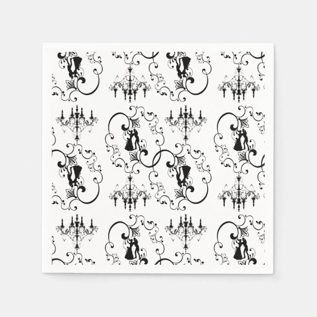 Black white ballroom dancers chandelier napkin (Front)