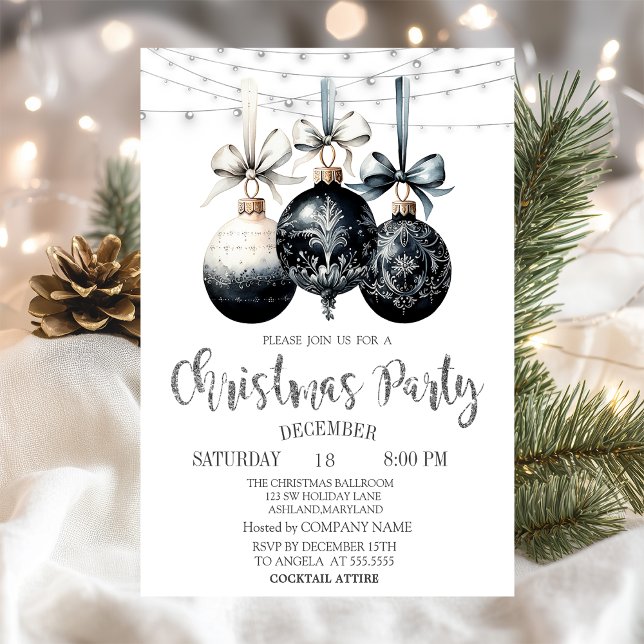 Black White Balls,Lights,Buffalo Plaid Christmas  Invitation (Creator Uploaded)