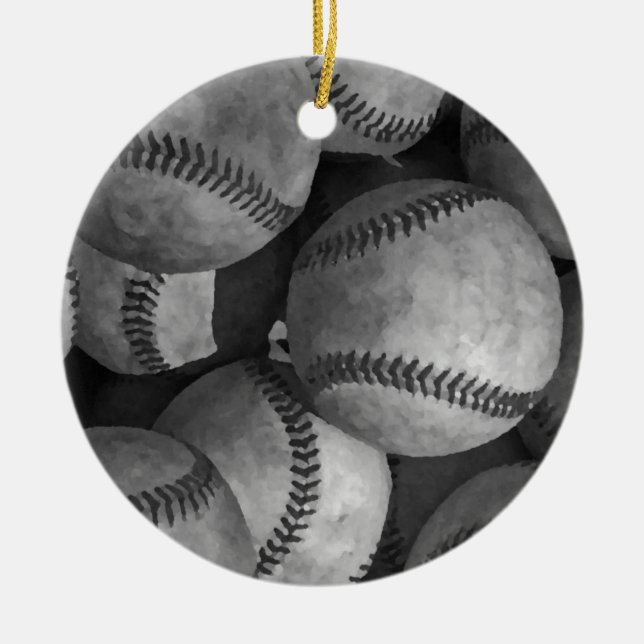 Black & White Baseball Ceramic Tree Decoration (Front)