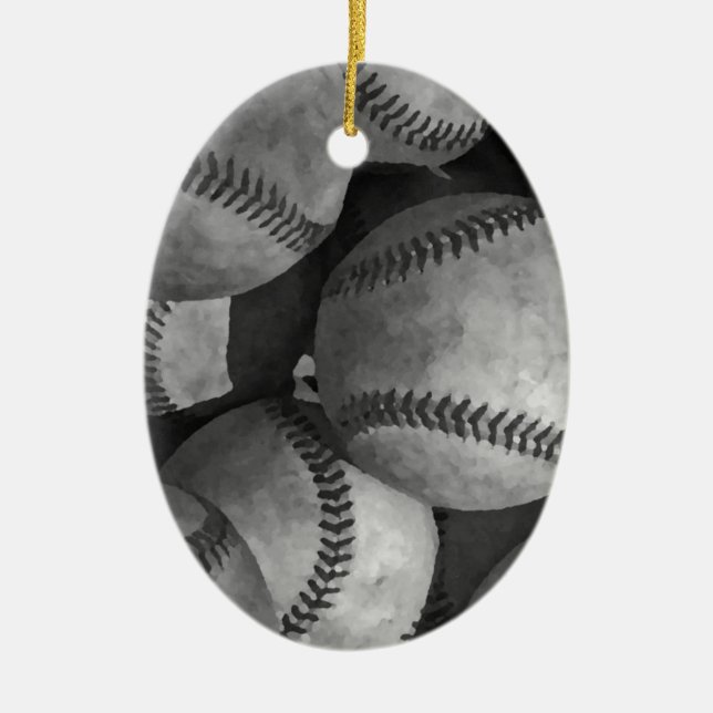 Black & White Baseball Ceramic Tree Decoration (Front)