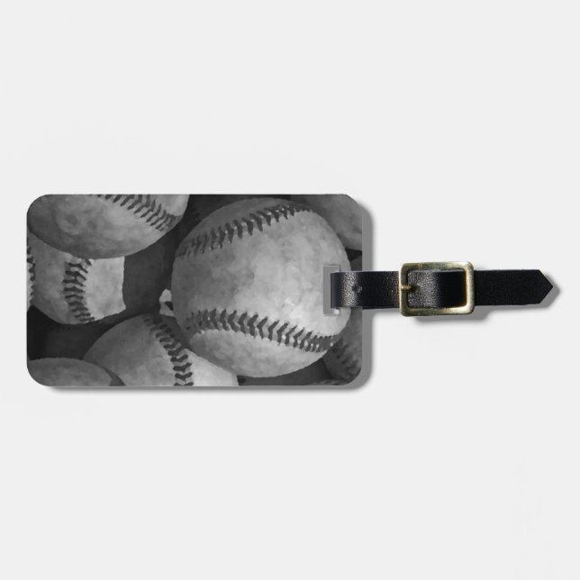 Black & White Baseball Luggage Tag (Front Horizontal)
