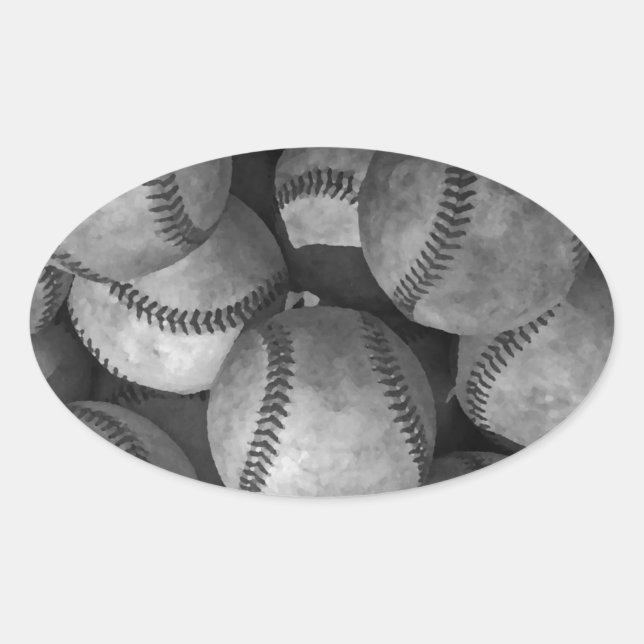 Black & White Baseball Oval Sticker (Front)