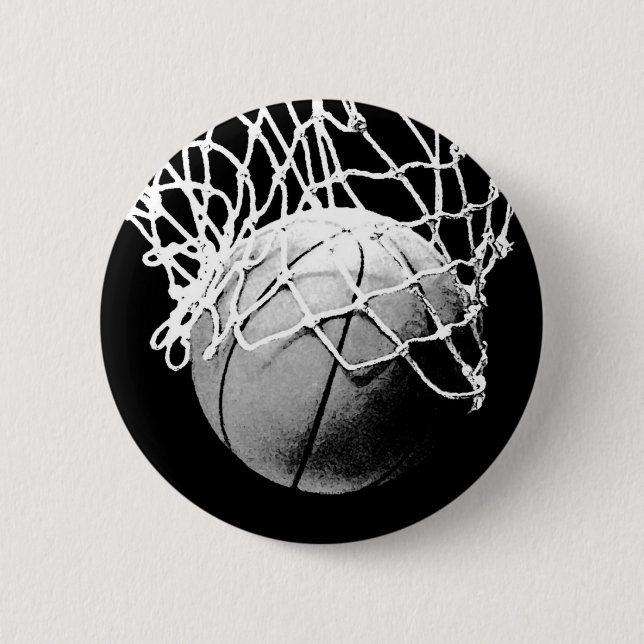 Black & White Basketball 6 Cm Round Badge (Front)