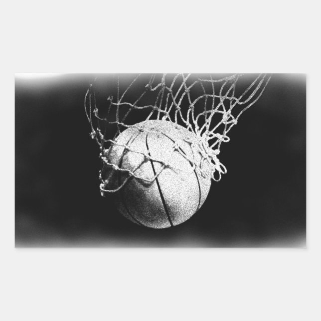 Black & White Basketball Art Rectangular Sticker (Front)