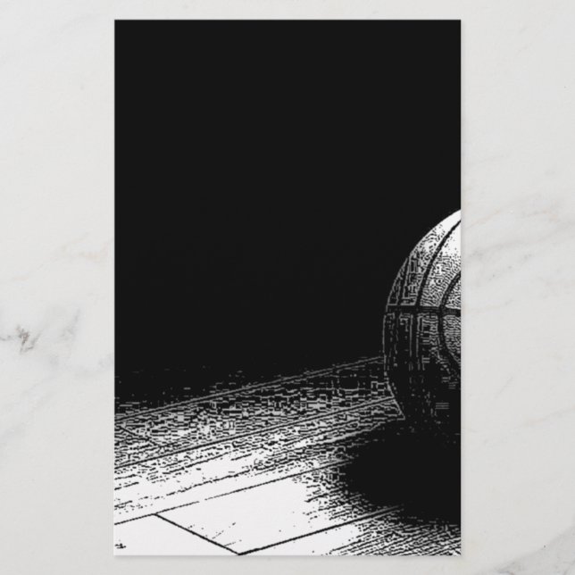 Black White Basketball Art Stationery (Front)