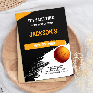 Black & White Basketball Birthday Invitation