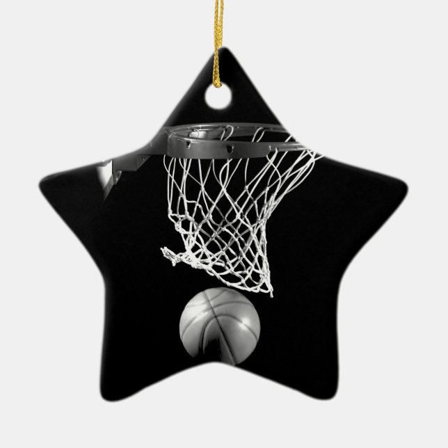 Black & White Basketball Ceramic Tree Decoration (Front)