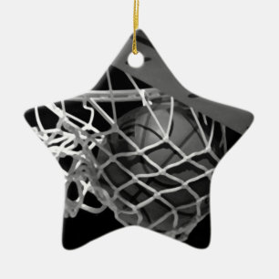 Black & White Basketball Ceramic Tree Decoration