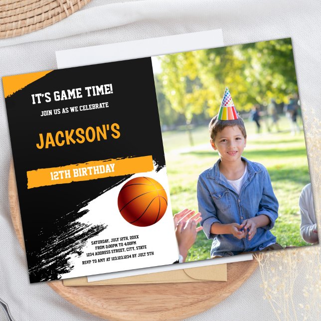Black & White Basketball Invitations with Photo (Black White Basketball Invitations with photo)