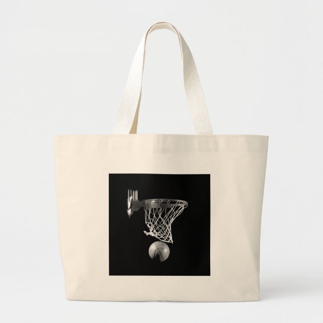 Black & White Basketball Large Tote Bag (Front)
