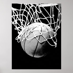 Black White Basketball Print Poster