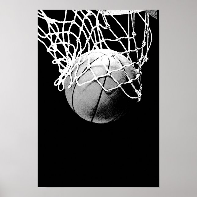Black White Basketball Print Poster (Front)