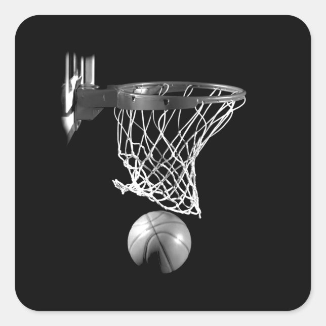 Black & White Basketball Square Sticker (Front)