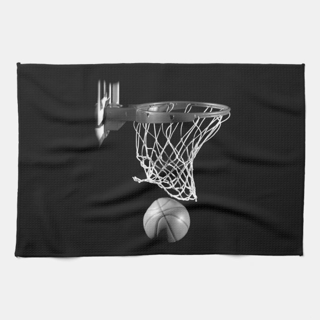 Black & White Basketball Tea Towel (Horizontal)