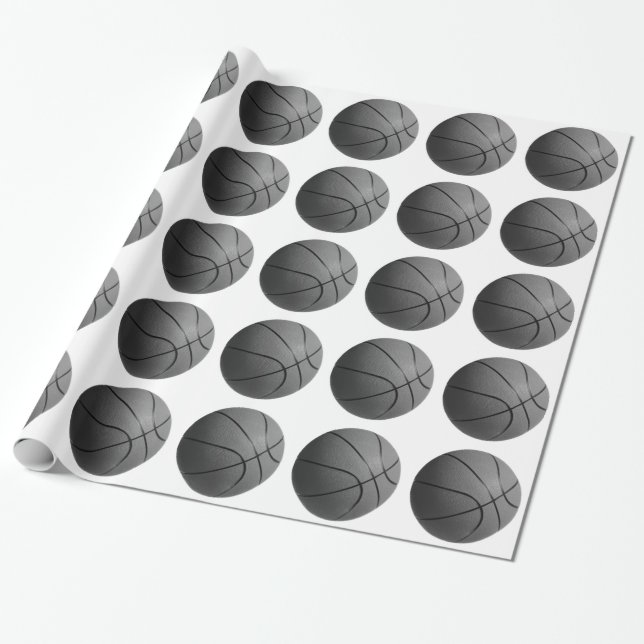 Black White Basketball Wrapping Paper (Unrolled)