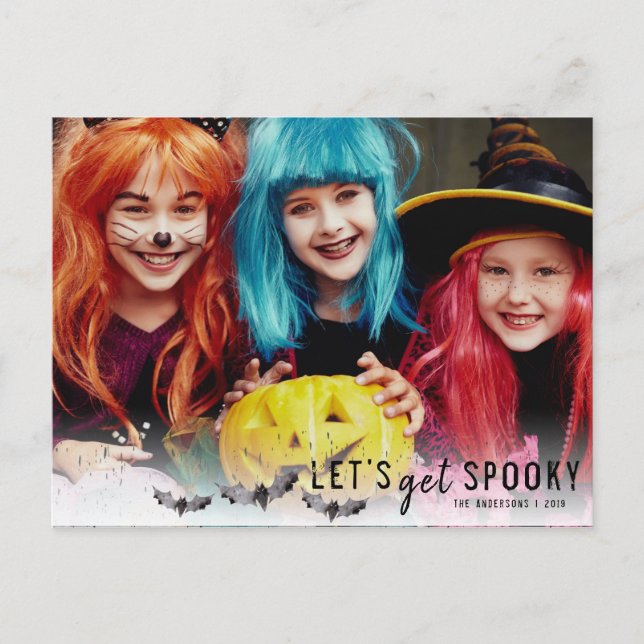 Black & White Bats Halloween Holiday Photo Announcement Postcard (Front)