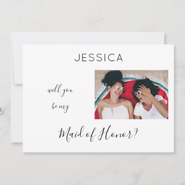 Black & White Be My Maid of Honour Photo Proposal  Invitation (Front)