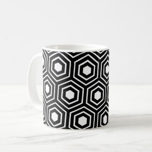 Black White Beehive Hexagon Stripes Pattern Coffee Mug