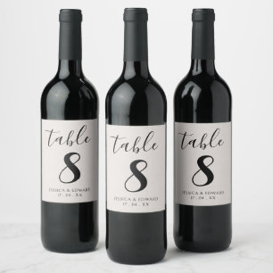 Black White Beige Chic Elegant Table Number Simple Wine Label