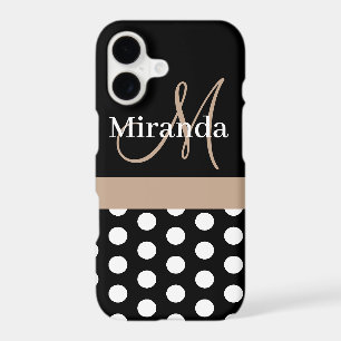 Black White Beige Monogram Script Polka Dots