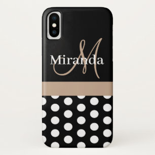 Black White Beige Monogram Script Polka Dots Case-Mate iPhone Case