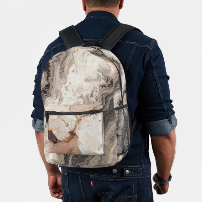 Black, White, Beige Stone Marble  Printed Backpack (Insitu (Model))