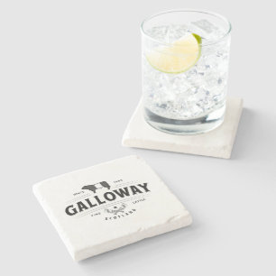 Black White Belted Galloway Beltie Cows Bull Logo Stone Coaster