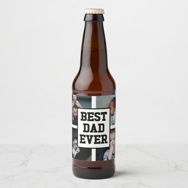 Black White Best Dad Ever Custom Photo Picture Beer Bottle Label (Front)
