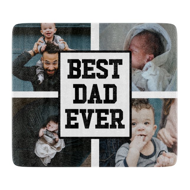Black White Best Dad Ever Custom Photo Picture Cutting Board (Front)