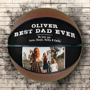 Black White Best Dad Father`s Day Family Photo Basketball