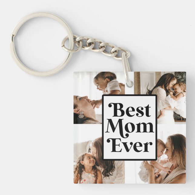 Black White Best Mum Ever Custom Photo Picture Key Ring (Front)