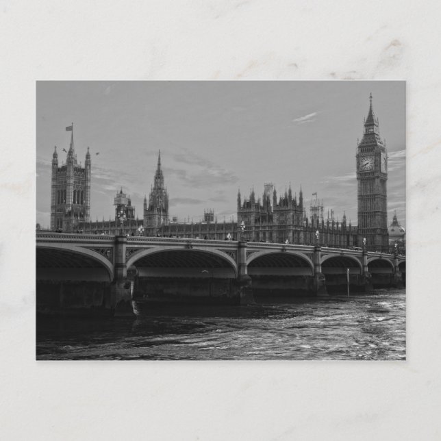 Black White Big Ben Tower Palace of Westminster Postcard (Front)