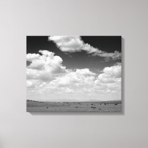 Black & White Big White Fluffy Clouds Over 16x20 Canvas Print