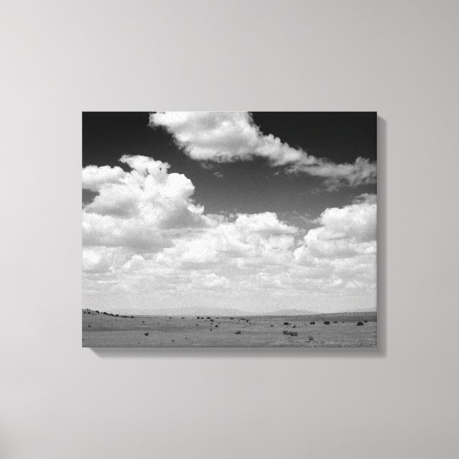 Black & White Big White Fluffy Clouds Over 16x20 Canvas Print (Front)