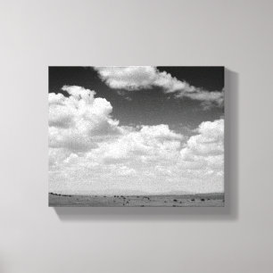 Black & White Big White Fluffy Clouds Over 8x10 Canvas Print