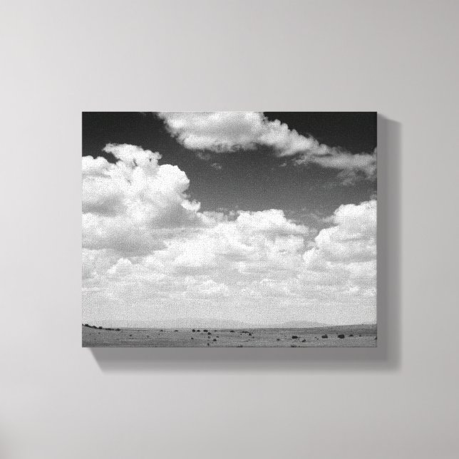 Black & White Big White Fluffy Clouds Over 8x10 Canvas Print (Front)