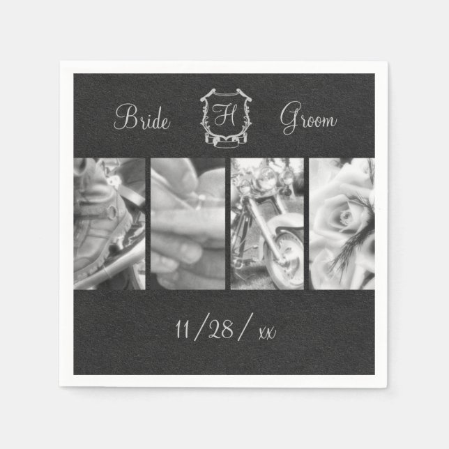 Black & White Biker Wedding Custom Paper Napkins (Front)