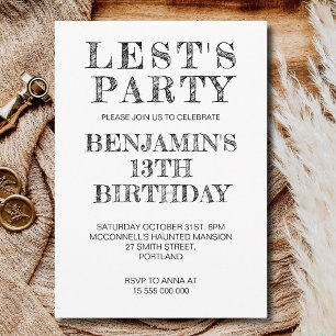 Black White Birthday Party Any Age Boys Teens Kids Invitation
