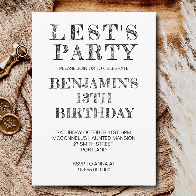 Black White Birthday Party Any Age Boys Teens Kids Invitation (Creator Uploaded)