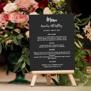 Black white birthday party dinner menu