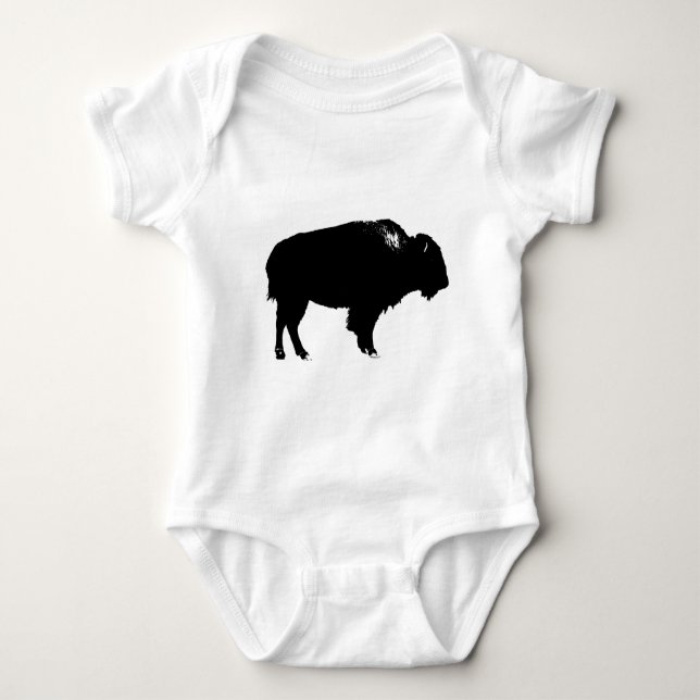 Black & White Bison Buffalo Silhouette Pop Art Baby Bodysuit (Front)