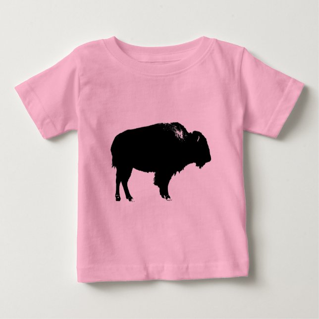 Black & White Bison Buffalo Silhouette Pop Art Baby T-Shirt (Front)
