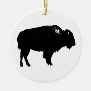 Black & White Bison Buffalo Silhouette Pop Art Ceramic Tree Decoration